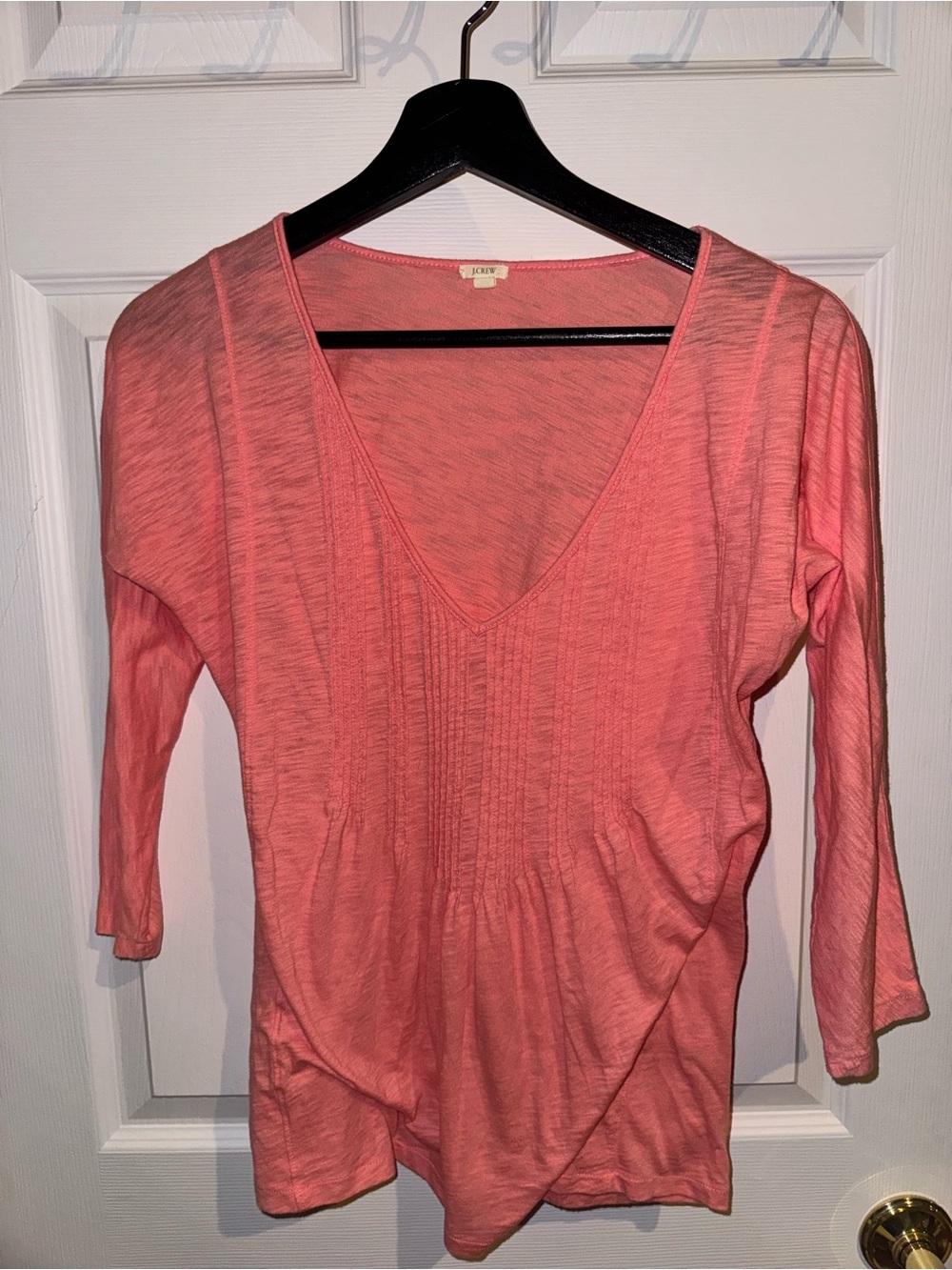 J. Crew Long Sleeve Coral V-Neck Top, Size Small